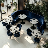 Meubles de restaurant haut de gamme personnalisés, banquette en velours courbée en demi-cercle, table ronde en marbre et chaise pour restaurant, café boutique