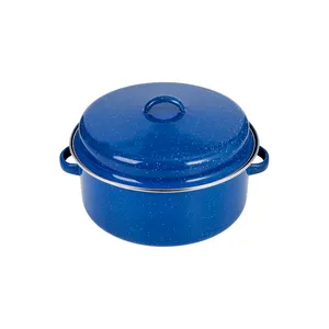 Panci memasak biru kustom, peralatan masak dapur berkemah luar ruangan panci stok sup Enamel dengan tutup