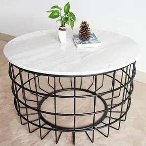 Metal iron base design round solid marble top side coffee table for Living Room
