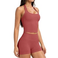 Ensemble de yoga sans couture pour femme style Dfynes - Débardeur et short de fitness en Spandex/Nylon, couleur unie