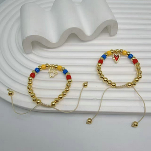 Pulsera de cuentas con dijes de circonita cúbica (CZ) de moda (corazón/cruz) y cuentas de colores chapadas en oro, pulsera con conector de estrella de circonita cúbica (CZ) para niños - Product Image 5