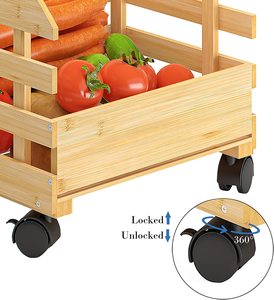 Kartoffel- und Zwiebel-Aufbewahrungswagen, <span class=keywords><strong>3</strong></span>-stöckiger Obstkorb mit Rollen, Gemüseaufbewahrung für Küchenboden Bambus-Obstkorb-Ständer - Product Image 5