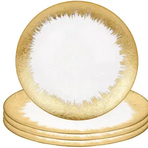 All'ingrosso 13 "vetro trasparente oro cerchione piatti del caricatore, vetro martellato decorazione di nozze cena piatti con bordo oro