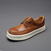 Chaussures décontractées pour hommes en cuir véritable, à lacets, plateforme, semelle épaisse, en cuir de vachette pleine fleur, semelle extérieure en caoutchouc résistante à l'usure, OEM ODM, vente en gros