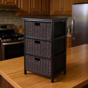 Omaha <b>Kitchen</b> <b>Storage</b> Rack 3 Tier Foldable Baskets Rustic Design Freestanding <b>Kitchen</b> Organizer - Product Image 2