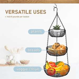 Cucina su misura organizzazione del bagno in metallo filo 3 livelli cesti appesi con catena robusta per frutta e verdura pane deposito di piante - Product Image 2