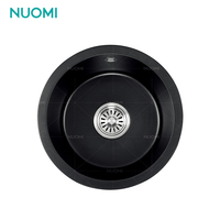 NUOMI LAYDEN Évier de cuisine en pierre de quartz Évier de cuisine de ferme rond moderne Salle de bain Évier de cuisine multifonctionnel noir