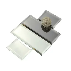 Venta al por mayor espejo de pared cuadrado-Espejo de cristal cuadrado biselado para pared, azulejo decorativo para sala de estar
