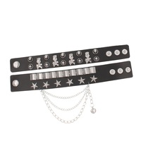 Ensemble de bracelets en cuir à rivets tête de mort style punk, bracelet multi-couches en PU noir avec chaîne métallique et clous étoile, accessoire streetwear gothique