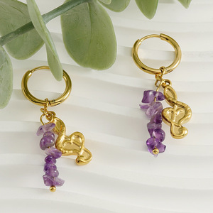 Zogxin Gold Hoop Earrings With Purple Stone Musical Note Design For Women Fashion Jewelry - Product Image 3