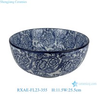 RXAE-FL23 antik Cina biru dan putih Retro piring porselen naga pola bunga mangkuk pot bunga