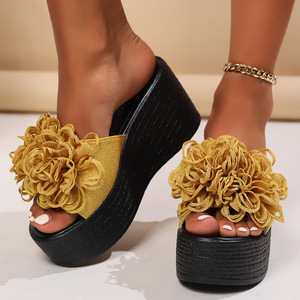 Women's Red Flower Heeled Sandals New Plus Size <b>Flip</b>-<b>flops</b> With <b>Soft</b> Lighted Feature Beach Slippers for Summer and Spring - Product Image 6