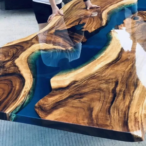 Table à manger moderne en bois et résine, design artistique, durable et polyvalent, nouvelle conception, pour appartement, salle à manger, hôtel, design en époxy et chêne - Product Image 4