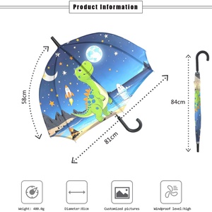 Carton Kids Cute Animal Prints Straight <b>Umbrella</b> with Rounded Safety Tips for School Children - Product Image 4