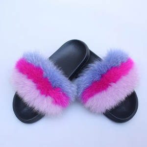 Vente chaude femmes moelleux fourrure de renard diapositives PVC semelle intérieure maison sandale toutes saisons-pour été hiver printemps automne couleurs mélangées - Product Image 6