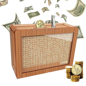 Boîtes à monnaie en bois en gros, réutilisables, assemblées, pour la décoration intérieure, avec des objectifs d'épargne et des chiffres - Product Image 4