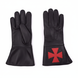 Guantes Negros de Cuero Suave con Cruz Roja para Caballero Templario de la Regalia Masónica - Product Image 1