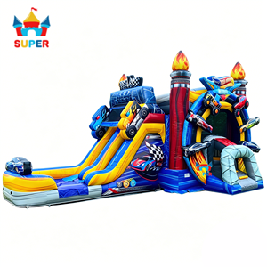 Structure gonflable Hot Wheels Garage avec toboggan, combo double piste, utilisation humide/sèche, pour location commerciale ou événements festifs - Product Image 4