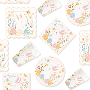 DAMAI <b>Easter</b> Tableware Set Disposable Floral Bunny Paper Plates With Eggs Design for Kids Party Supplies Serves 8 Pcs - Product Image 2