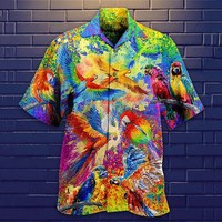 Sommer Blumen Papagei 3D gedruckt Hawaii hemd Einreiher Kurzarm für Männer und Frauen Mode Bluse Kleidung