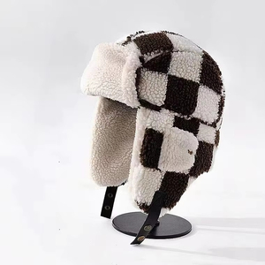 Chapeaux d'hiver chauds et coupe-vent à carreaux en sherpa <span class=keywords><strong>pour</strong></span> femmes et hommes, chapeau de trappeur, chapeau russe Ushanka, casquette d'aviateur avec protège-<span class=keywords><strong>oreilles</strong></span> - Product Image 5