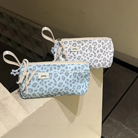 Trousse à crayons bleue imprimé léopard, design coréen esthétique de haute qualité, style Instagram, rétro japonais