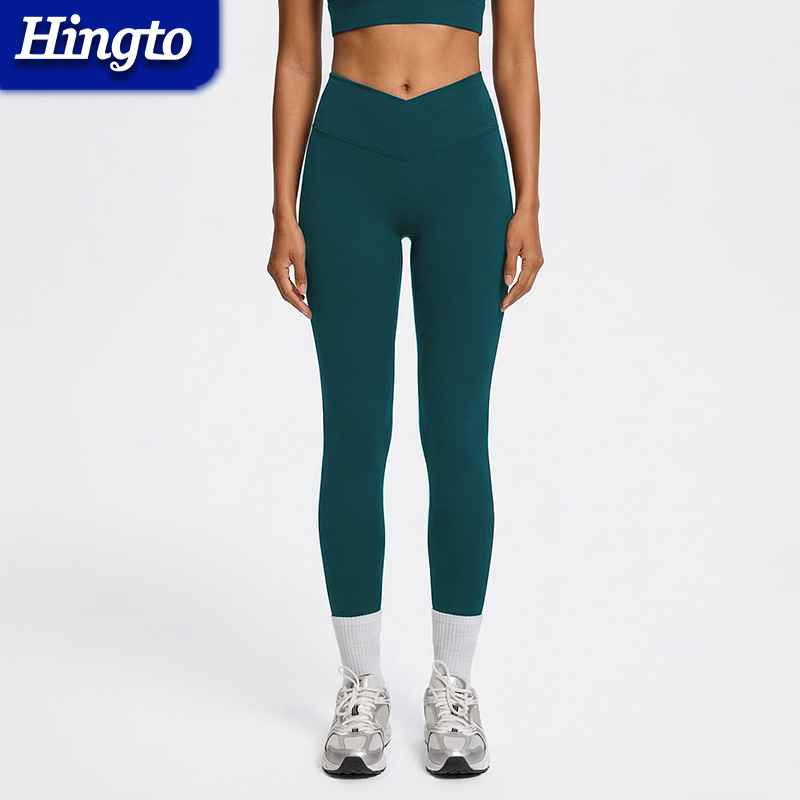 Hingto Workout Yoga Leggings High Quality Nylon Spandex Yoga Pants Running Essentials High Waist Cross-waist Yoga Leggings