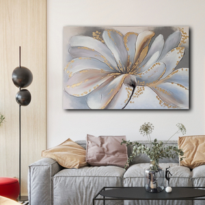 <span class=keywords><strong>Peinture</strong></span> à l'huile abstraite dorée florale peinte à la main sur toile <span class=keywords><strong>de</strong></span> lin 300g Décoration murale contemporaine pour la maison Taille personnalisée Fleur - Product Image 5