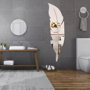 <span class=keywords><strong>Grand</strong></span> autocollant mural miroir en forme de plume pour salon Art décor à la maison acrylique étanche autocollant autocollant abstrait décoration murale cadeau - Product Image 3