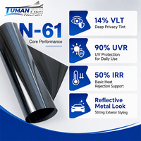 Película para Ventanas de Automóviles Tuman Metálica con Tinte Profundo Reflectante, 14% VLT, 90% UVR, 50% IRR, Control Solar y Privacidad para Concesionarios de Autos