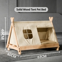 Cama Elevada Moderna de Madera para Perros y Gatos, Diseño Sólido con Cierre de Correa, Casa Cerrada Acogedora para Mascotas Pequeñas, Apta para Todas las Estaciones