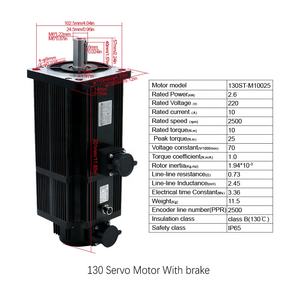 Servo Motor Nema52 de 220V 2500RPM <span class=keywords><strong>130ST</strong></span> Nema 52 AC <span class=keywords><strong>130ST</strong></span>-<span class=keywords><strong>M10025</strong></span> 10NM 2.6KW con Kit de Controlador Servo T3M - Product Image 3