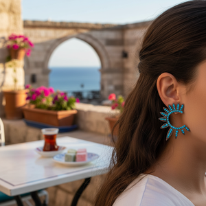 Media ronda de Ala en pendiente de tuerca Turquesa Alas Pendientes Turco Venta al por mayor 925 Joyería de plata esterlina hecha a mano - Product Image 3