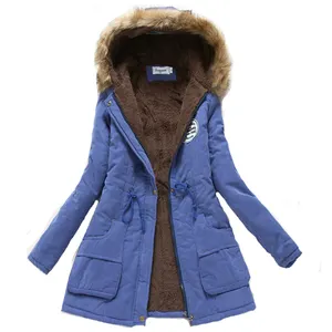 女装冬季保暖大衣女性秋季连帽棉质毛皮加上大小基本夹克外套修身长款女士 chaqueta