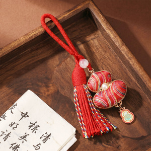 Colgante de calabaza rosa de brocado Song, patrimonio cultural inmaterial, con borlas, amuleto para bolso, llavero, brocado Hanfu - Product Image 3