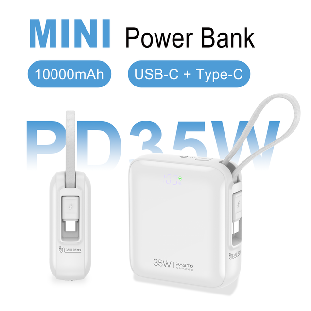 Mini 10000mAh Power Banks PD35W Portable Power Bank Simple Multifunction Equipment Protection Fast Charging Phones With Cable