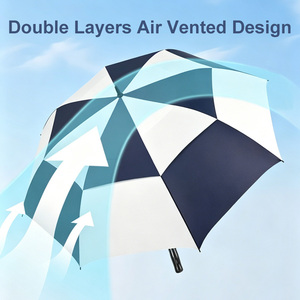 160cm Diameter 14mm Fiberglass Parapluie Double Layers Vented 60mph <b>Windproof</b> Extra Large Automatic Open Custom Golf <b>Umbrella</b> - Product Image 3