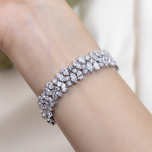 Pulsera de diamantes cultivados en laboratorio para mujer, de lujo, con corte marquesa, pera y redondo, en oro blanco de 18 quilates, modelo MSR-677, para bodas y fiestas. - Product Image 3