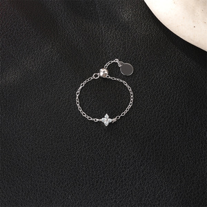 Anillo de Cadena Ajustable con Trébol de Cuatro Hojas y Piedra Moissanita, Chapado en Rodio, Plata de Ley 925, para Mujer, Boda, Compromiso - Product Image 2