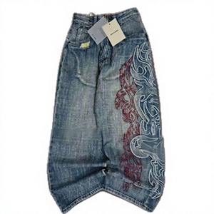Jean large noir en denim délavé, coupe basse et ample, style streetwear gothique, respirant, écologique, vintage, léger, pour homme, hiver - Product Image 3