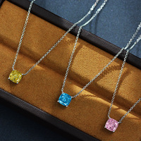 Collar de plata de ley 925 con forma de cojín, Gargantilla de diamante de circonia rosa, brillante, 7mm x 7mm