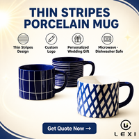 Nouvelle conception, logo personnalisé, tasse à café en porcelaine à fines rayures - Cadeau de mariage personnalisé, compatible micro-ondes et lave-vaisselle, avec poignée.