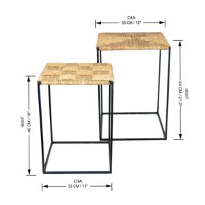 Modern Design Hand Woven <b>Side</b> <b>Table</b> <b>Black</b> Metal Iron Frame for Home Hotel Restaurant Office Set of 2 for Living Room <b>table</b> - Product Image 2