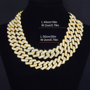 Collier chaîne cubaine en strass dorés effet glacé, bijoux hip-hop en alliage de zinc pour hommes, femmes, rappeurs, fêtes et scènes - Product Image 1