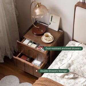 Table de chevet moderne <span class=keywords><strong>en</strong></span> noyer massif avec tiroirs cintrés, petite table d'appoint pour chambre à coucher - Product Image 4
