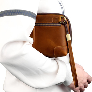 Factory Design Custom Vintage Retro Men's Genuine Cow <strong>Leather</strong> Man Clutch Casual Zipper Underarm <strong>Bag</strong> Pocket <strong>Small</strong> Letter Pattern - Product Image 1