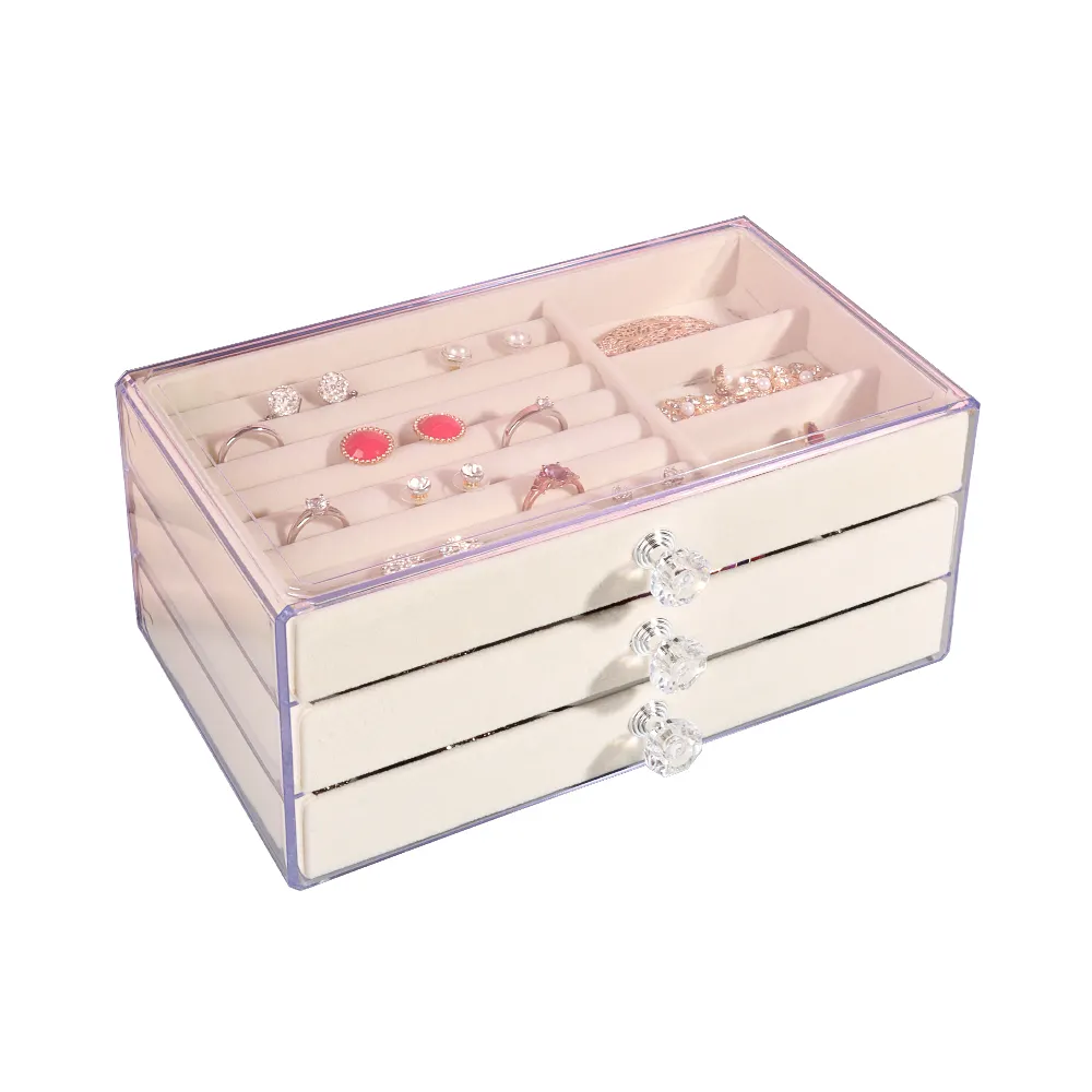 Olai Luxury Plastic Acrylic Velvet Dressing Table Jewelry Gift Storage Box