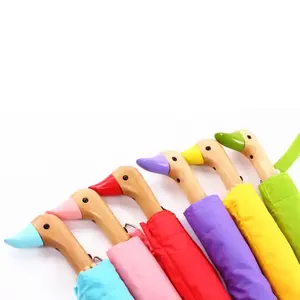 Guarda-chuva dobrável de alta qualidade Adorável Fantasia Multi-Color Animal Pássaro Pato Handle Custom Kids Umbrella Feito de Poliéster