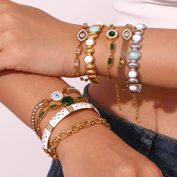 Bracelet Mlluki rétro en acier inoxydable plaqué or 18 carats avec pierre turquoise, émeraude véritable, zircon CZ, yeux bleus, cadeau de mariage