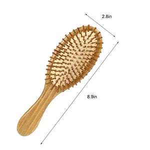 Customized Logo Natural Wood Bamboo Hair Brush Massage Scalp Air Paddle Hairbrush For Women